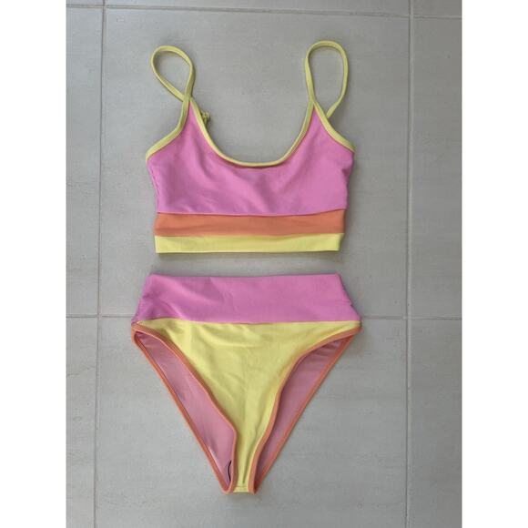 Beach Riot Other - Beach Riot Swim Bikini Swimsuit High Waist Color Block Swimwear ML